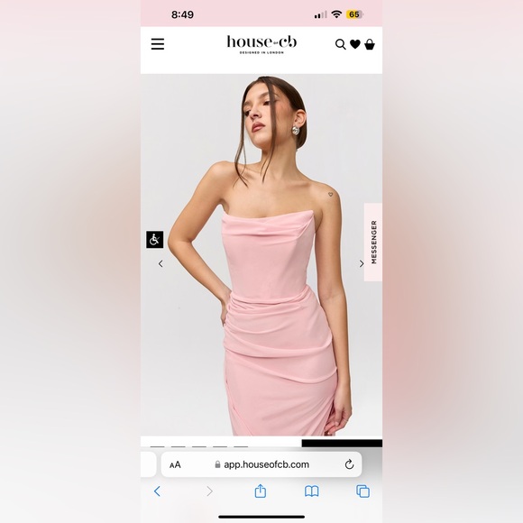 HOUSE OF CB ADRIENNE DRESS - PINK QUARTZ GEORGETTE STRAPLESS GOWN - Picture 7 of 9